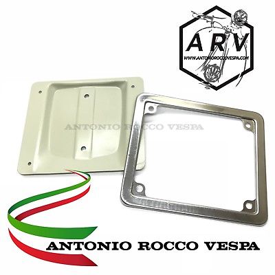 PORTA TARGA IN FERRO CON CORNICE INOX CROMATA VESPA 50 TUTTI I MODELLI, 123218082712